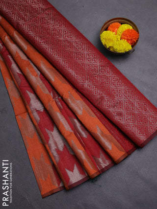 Orange & Maroon Semi Dupion Saree