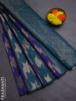 Navy Blue & Peacock Green Semi Dupion Saree
