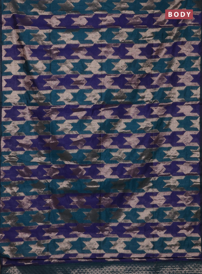 Navy Blue & Peacock Green Semi Dupion Saree