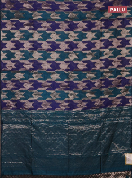 Navy Blue & Peacock Green Semi Dupion Saree