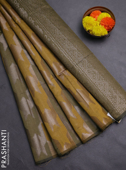 Mustard Yellow & Mehendi Green Semi Dupion Saree