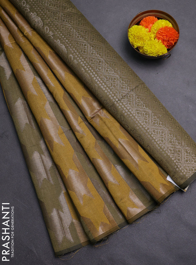 Mustard Yellow & Mehendi Green Semi Dupion Saree