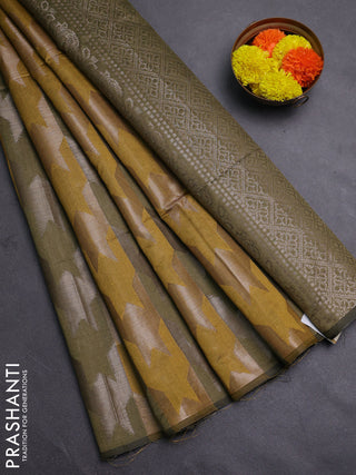 Mustard Yellow & Mehendi Green Semi Dupion Saree