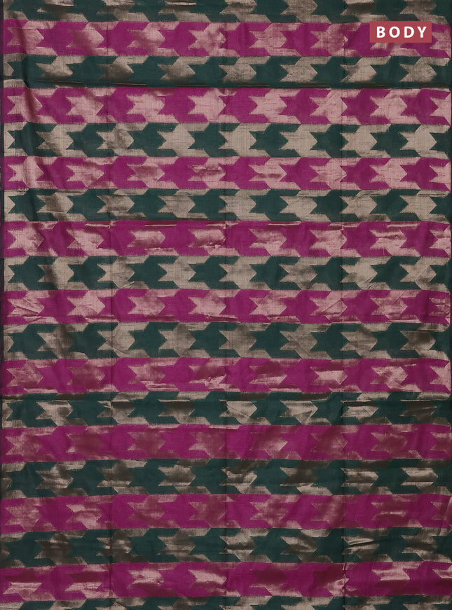 Green & Magenta Pink Semi Dupion Saree