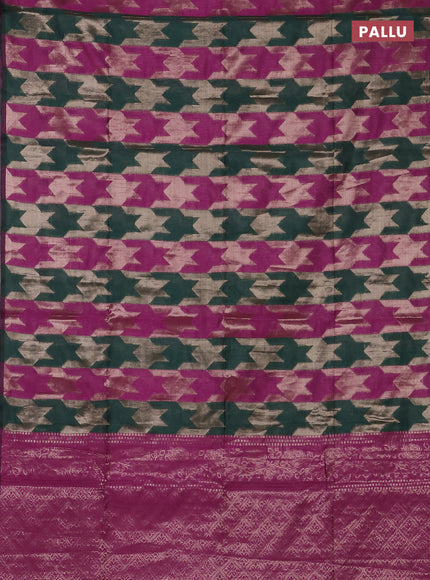 Green & Magenta Pink Semi Dupion Saree