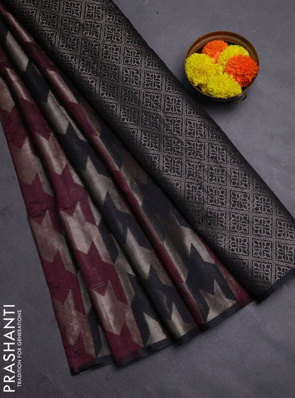 Wine & Black Semi Dupion Saree