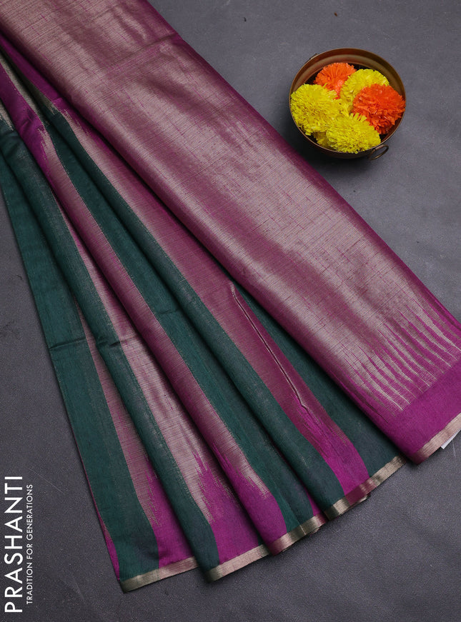 Green & Magenta Pink Semi Dupion Saree