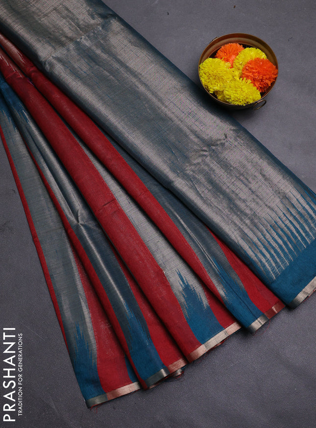 Maroon & Peacock Green Semi Dupion Saree