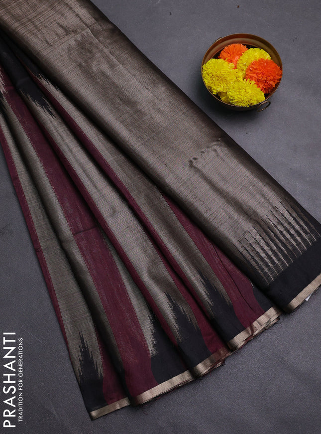 Wine & Black Semi Dupion Saree