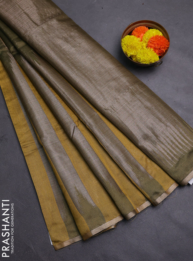 Mustard Yellow & Mehendi Green Semi Dupion Saree