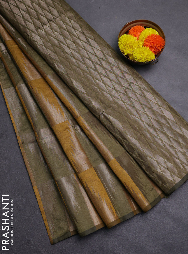 Mustard Yellow & Mehendi Green Semi Dupion Saree