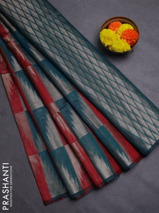 Maroon & Peacock Green Semi Dupion Saree