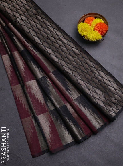 Wine & Black Semi Dupion Saree