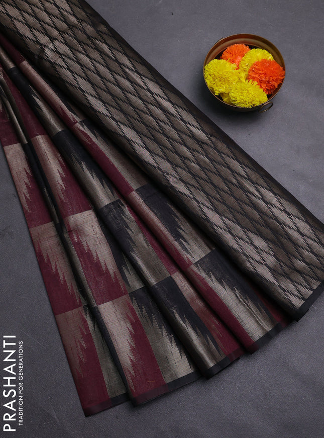 Wine & Black Semi Dupion Saree