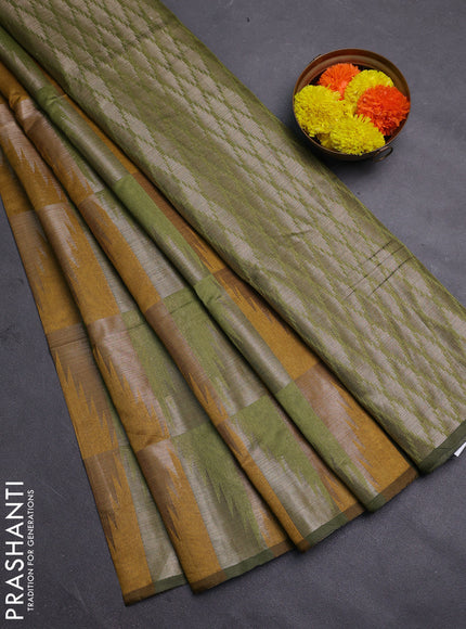Mustard Yellow & Green Semi Dupion Saree