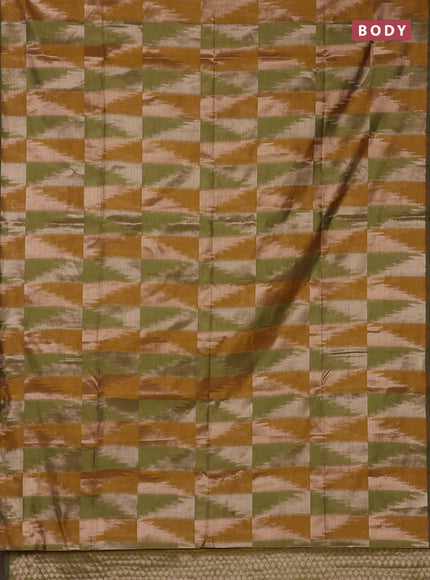 Mustard Yellow & Green Semi Dupion Saree