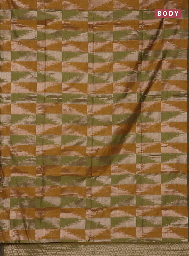 Mustard Yellow & Green Semi Dupion Saree