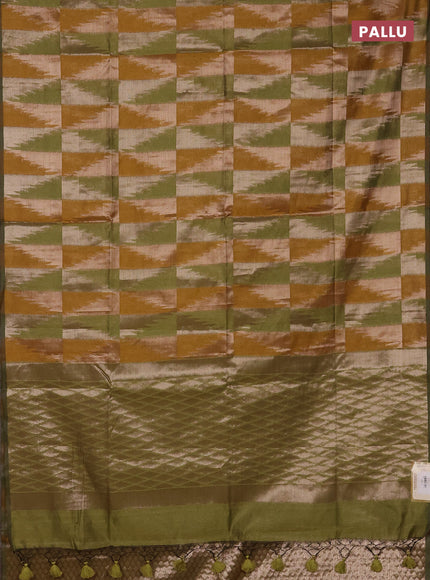Mustard Yellow & Green Semi Dupion Saree