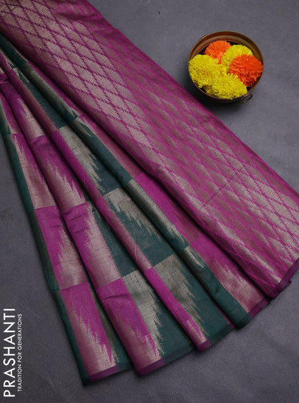 Green & Magenta Pink Semi Dupion Saree