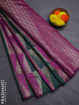Green & Magenta Pink Semi Dupion Saree