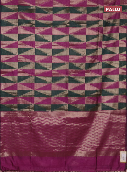 Green & Magenta Pink Semi Dupion Saree