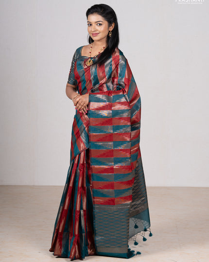Maroon & Peacock Green Semi Dupion Saree