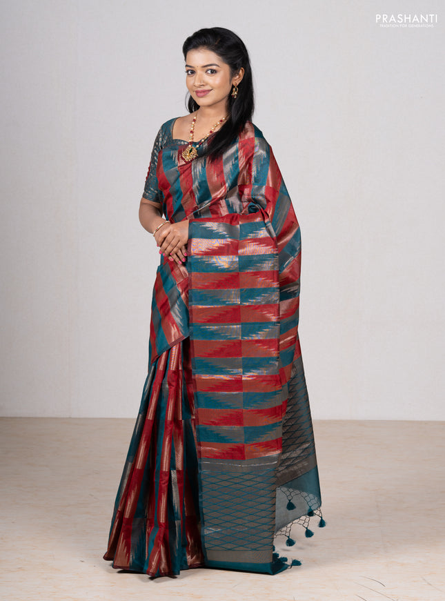 Maroon & Peacock Green Semi Dupion Saree
