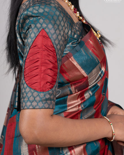Maroon & Peacock Green Semi Dupion Saree