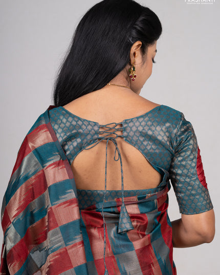 Maroon & Peacock Green Semi Dupion Saree