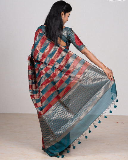 Maroon & Peacock Green Semi Dupion Saree