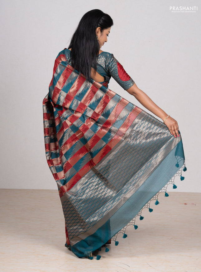 Maroon & Peacock Green Semi Dupion Saree