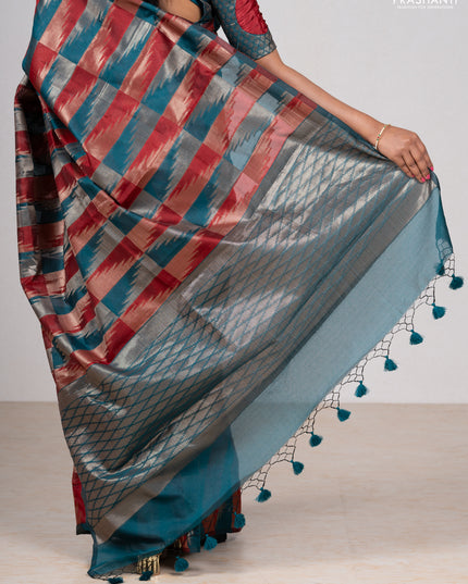 Maroon & Peacock Green Semi Dupion Saree