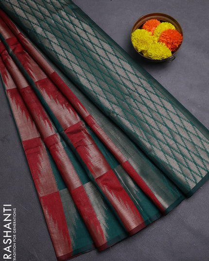 Maroon & Peacock Green Semi Dupion Saree