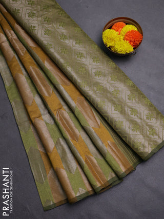 Mustard Yellow & Green Semi Dupion Saree