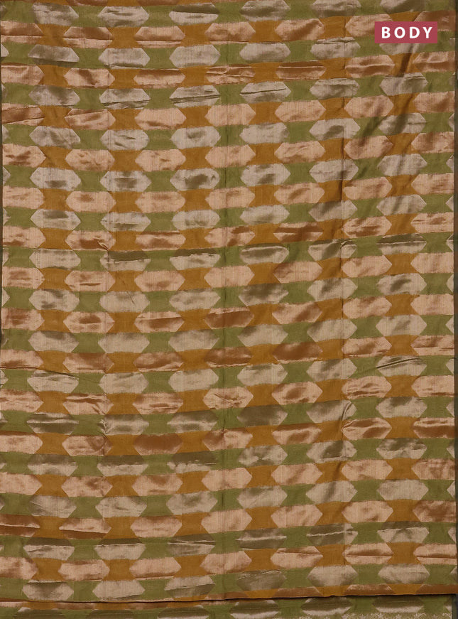 Mustard Yellow & Green Semi Dupion Saree