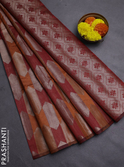 Orange & Maroon Semi Dupion Saree