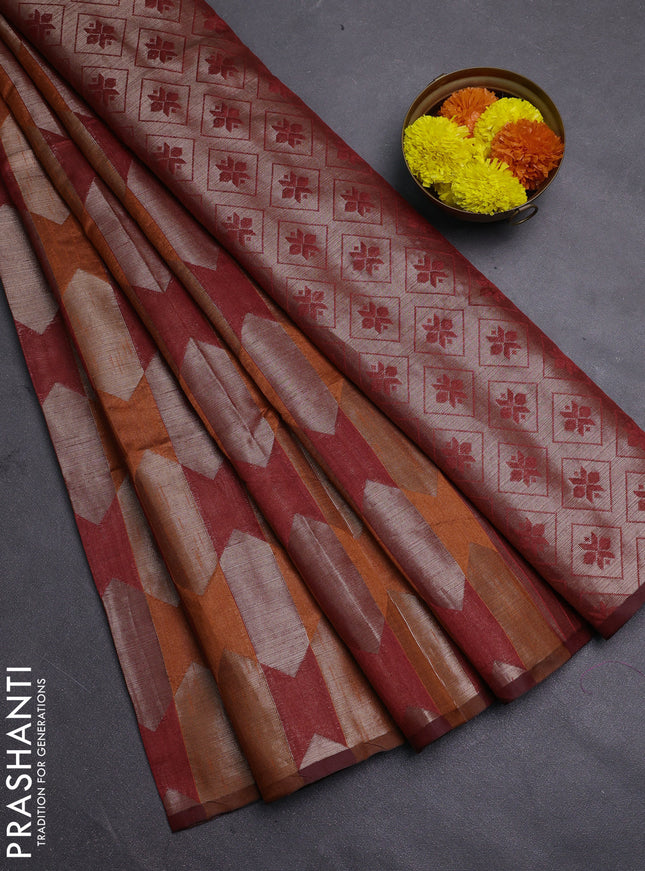 Orange & Maroon Semi Dupion Saree