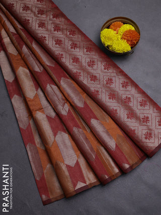 Orange & Maroon Semi Dupion Saree
