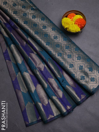 Navy Blue & Peacock Green Semi Dupion Saree