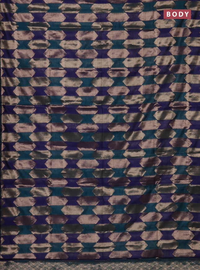 Navy Blue & Peacock Green Semi Dupion Saree