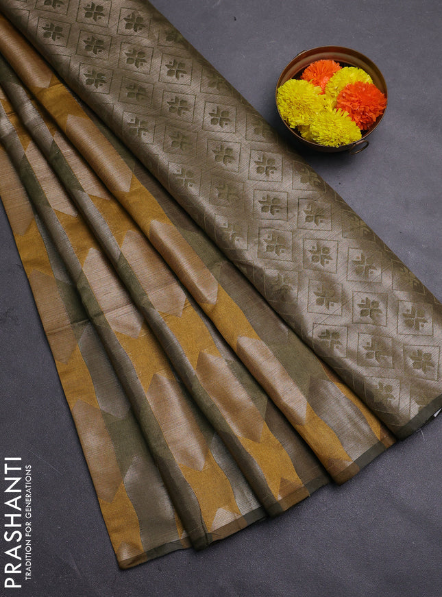 Mustard Yellow & Mehendi Green Semi Dupion Saree