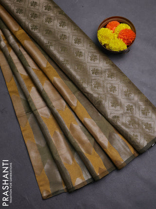Mustard Yellow & Mehendi Green Semi Dupion Saree