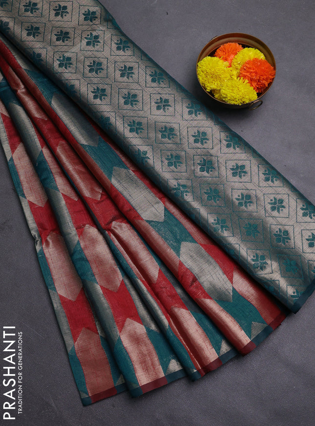 Maroon & Peacock Green Semi Dupion Saree