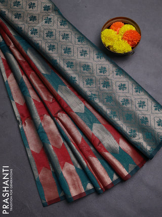 Maroon & Peacock Green Semi Dupion Saree