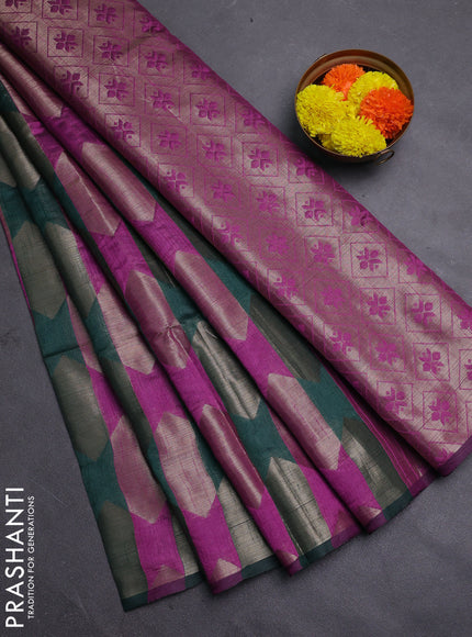 Green & Magenta Pink Semi Dupion Saree