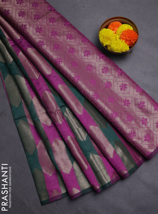 Green & Magenta Pink Semi Dupion Saree