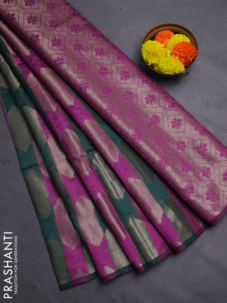 Green & Magenta Pink Semi Dupion Saree