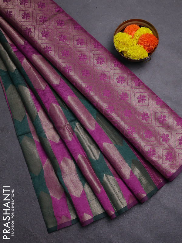 Green & Magenta Pink Semi Dupion Saree