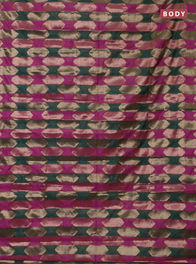 Green & Magenta Pink Semi Dupion Saree