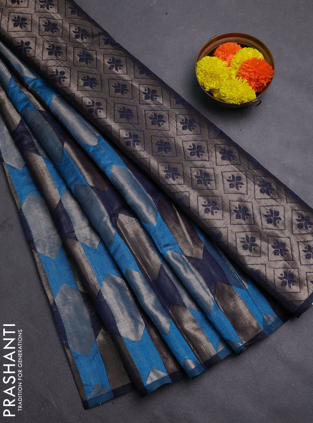 Cs Blue & Navy Blue Semi Dupion Saree